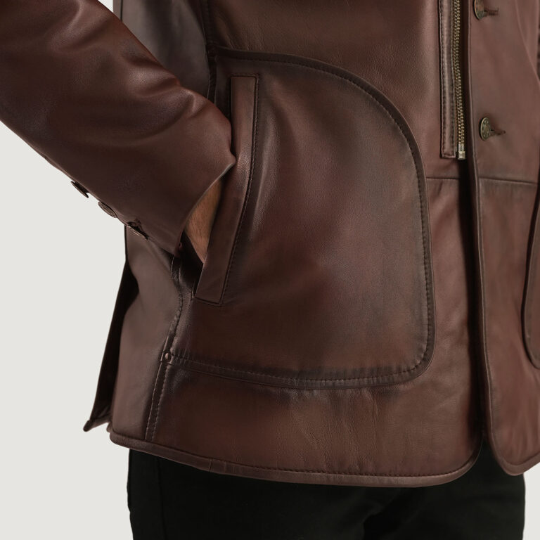 Mens Rocky Brown Fur Leather Coat Close-Up-9-1701086881185